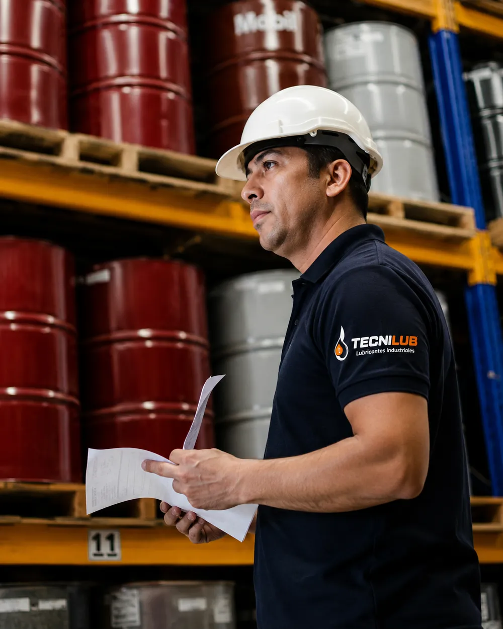 Ingeniero de TECNILUB en almacén de lubricantes