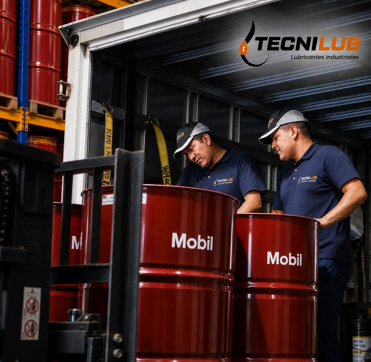 Personal de TECNILUB cargando cilindros Mobil